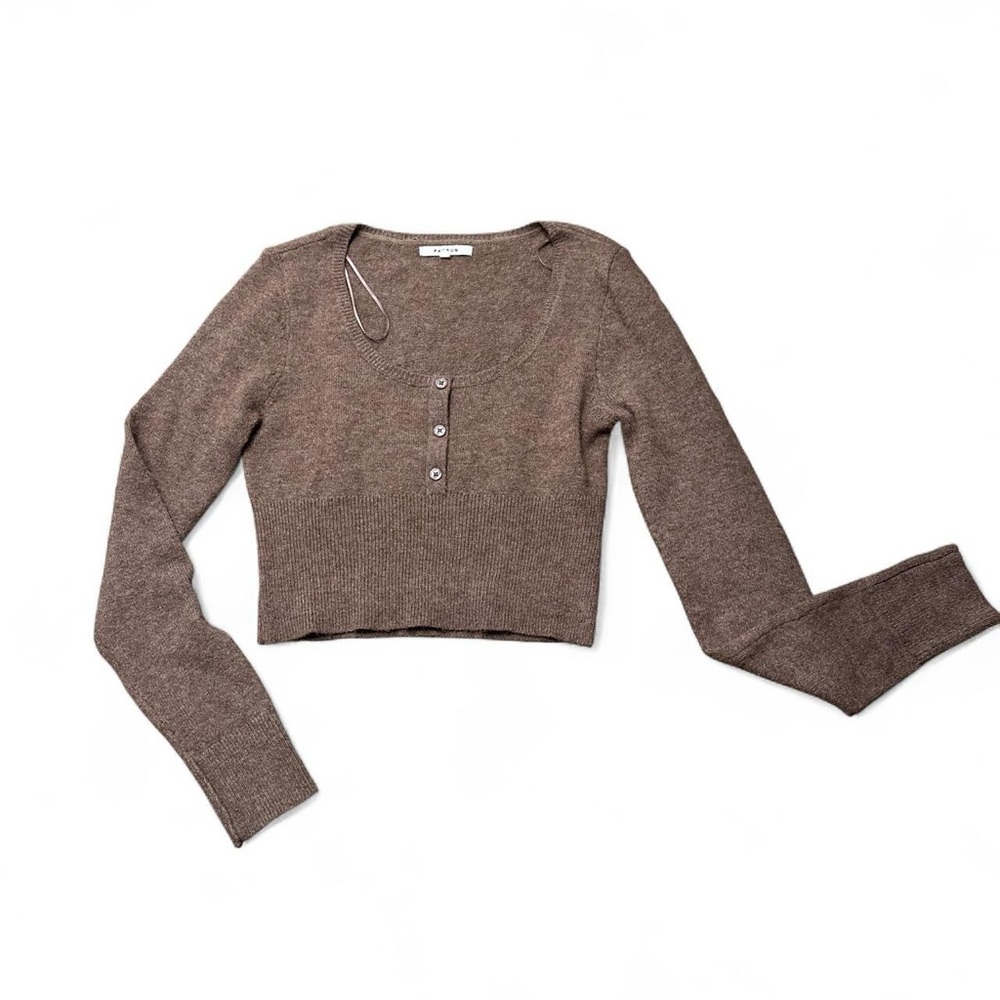 PacSun Taupe Knit Button-Up Crop Top